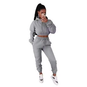 Ensemble de survêtement d'hiver avec logo personnalisé, pantalon de survêtement et sweat-shirts, hauts courts, ensemble de survêtement pour femmes, sweat à capuche - Product Image 3