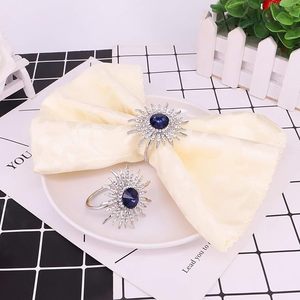 Antique & Gorgeous <b>Sunflower</b> Shaped Napkin <b>Ring</b> With Metal & Blue Crystal Napkin <b>Ring</b> for Parties Dinner & New Year - Product Image 3