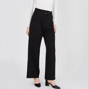 2 Button Women's Dumbbell Fabric Trousers Black Trousers Palazzo Trousers