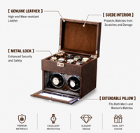 Remontoir de montre automatique à 2 emplacements avec boîte de rangement pour 10 montres en cuir PU et couvercle en verre pour montres pour hommes