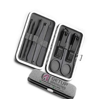 Kit de Manicura Profesional Ecológico con Recubrimiento de Polvo Negro, Herramientas de Acero Inoxidable, Cuidado Personal, Cortaúñas 5 en 1