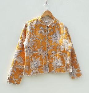 เสื้อโค้ทกันหนาวแบบลำลองของผู้หญิงแจ็กเก็ตผ้านวมพิมพ์ลายบล็อกมือผ้าทอแจ๊กเก็ตทำด้วยมือเทคนิคการซักสไตล์ใหม่ - Product Image 6