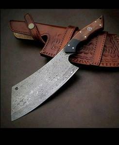 Cuchillo de carnicero de acero de Damasco hecho a mano con rebanador de carne de madera para Chef o regalo de cumpleaños de cocina para él o madre. - Product Image 5