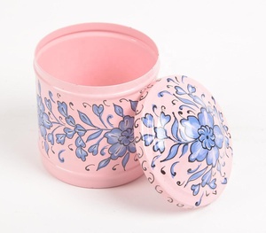 Creative Low MOQ Handmade Hand Pink Enameled Floral Iron <b>Small</b> Canister Manufacturer Wholesaler - Product Image 2