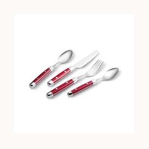 Juego de Cubiertos de Diseño Plano Ecológico, Metal Decorativo de Acero Inoxidable Pulido Plateado, Mango de Resina Roja de Excelente Diseño de Portugal - Product Image 1
