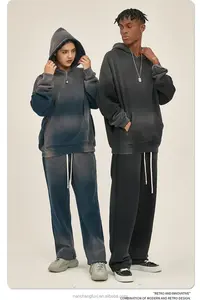 Sweat à capuche vintage à lavage acide avec logo brodé personnalisé OEM, patch délavé, coupe évasée, poids lourd - Product Image 6