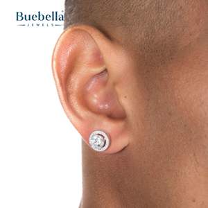 Gran oferta de joyería fina para hombre, pendientes de tuerca de racimo de diamantes redondos de moissanita de oro macizo de 18 quilates, plata 925 con estilo - Product Image 1