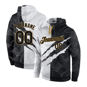Jersey deportivo de algodón 100% cosido personalizado, Sudadera con capucha de otoño, Sudadera con capucha, diseño de apliques con patrón de grafiti 3D de Oro viejo blanco - Product Image 1