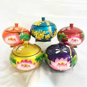 Colorful empty lacquered jars wholesale small jar with painted pattern lacquer customized art styles
