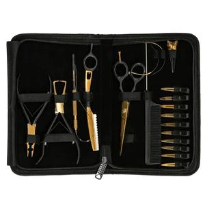 Pince d'extension de cheveux vente en gros kit d'outils d'extension de cheveux en acier inoxydable noir avec fils de nylon, microbilles, aiguilles - Product Image 1