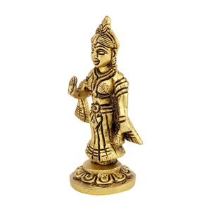 Idole Radha Rani en laiton, statue décorative Radha Kishori, Murti religieux hindou traditionnel, 10 cm, finition dorée - Product Image 5