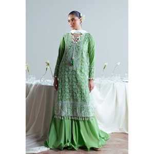 Conjunto de Traje de 3 Piezas Bordado para Mujer con Detalles en el Escote y Dupatta de Seda FE-52177 - Product Image 4