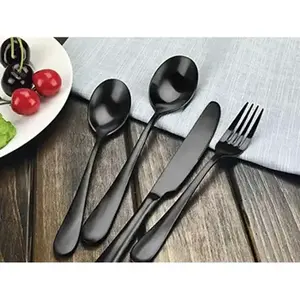 Ensemble de couverts en acier inoxydable noir mat fait à la main Couverts de qualité supérieure pour les repas élégants et la cuisine de tous les jours Ensemble de 5 - Product Image 1