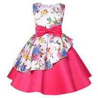 Robe de soirée décontractée pour enfants, sans manches, motif floral, respirante, écologique, en satin, coupe midi trapèze, dernière collection, vente en gros