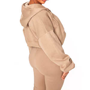 Sudadera Corta con Capucha de Manga Larga para Mujer, Estampada, de Color Sólido, Hecha a Medida, 100% Algodón - Product Image 4