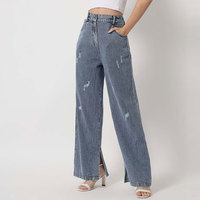 Jeans de mezclilla rectos para mujer, talla estándar, de verano, impermeables, bonitos, transpirables 3D, con cinturón, borlas, remaches, volantes, detalles oscuros, agujeros y lazo