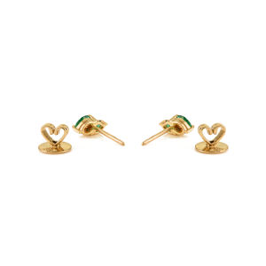 Stunning Classic Simple Design Emerald & <b>Diamond</b> May Birthstone Push Back Minimal Stud Earrings 14K Yellow Gold Everyday Jewelry - Product Image 6