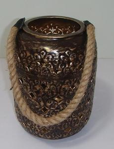 Farol Metálico Bohemio Plateado Antiguo - Portavelas Perforado Vintage con Asa de Cuerda Natural y Patrón Floral, Lámpara Decorativa - Product Image 4