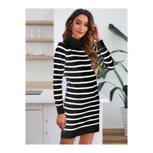 Abito Mini lunghezza maglieria a righe a mezza manica lunga da donna - Product Image 1