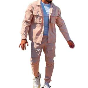 Custom Logo Jacket Set Cotton Cargo Jacket and Pants Street Wear Zip up Hoodie Sets Tracksuit <b>Men</b> - Product Image 2