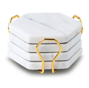 ที่รองแก้วหินอ่อนหินหรูหราพร้อมที่รองแก้วทองเหลืองขาตั้งถ้วยเบียร์ชุดถาดรองแก้วหินธรรมชาติห้องครัว - Product Image 2