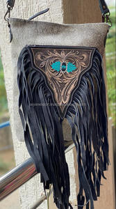 New Best Seller Hand Tooled Leather Women Crossbody Shoulder Bag Cowhide Leather Fringe Conceal Carry Genuine Leather Handbags - Product Image 3