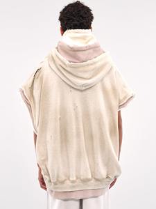 Personnalisé Vintage Distressed Double Couche Fermeture Éclair À Capuche Manches Courtes Surdimensionné Pull Streetwear Hoodies pour Hommes et Femmes - Product Image 4