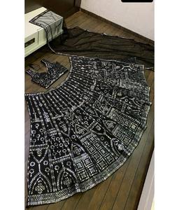 Indian Ethnic Wear Heavy Slub <b>Silk</b> Lehenga Choli with paper Mirror and <b>Thread</b> Work with Net Dupatta Set for Festival Function - Product Image 1