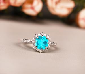 Anillo de Compromiso de Turmalina Paraiba Natural con Halo, Plata de Ley, Oro de 14K, Calidad Premium, Elegante Anillo de Boda con Piedra Preciosa - Product Image 6