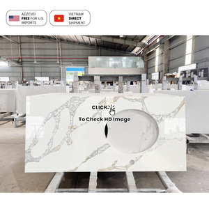 Nv876 đá tổng hợp thạch anh tùy chỉnh nhân tạo calacatta vàng trắng 15 18 20 30 mét dày <span class=keywords><strong>Quartz</strong></span> đá slab - Product Image 4