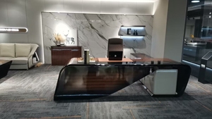 Modern Luxury Executive Boss <b>Desk</b> L Shape Wooden MDF CEO Office Table <b>Corner</b> Workstation Furniture - Product Image 2