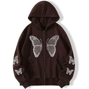 Custom Oversized Rhinestone Hoodie Heavyweight Streetwear Zip Up for Men's OEM/ODM Manufacturer Full Rhinestone Hoodie - Product Image 1