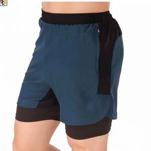 Men double <b>layer</b> shorts cotton fabric logo embroidered of your company Beach shorts clothing manufacturers - Product Image 3