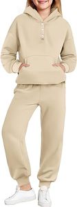 Ensemble deux pièces pour filles, sweat-shirt et pantalon, doux et confortable, doublure en polaire, respirant, tenue de sport pour enfants, mélange de coton doux - Product Image 2