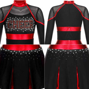 Uniforme de Animadoras con Diseño de Moda, Conjunto Corto con Pedrería para Entrenamiento, 100% Poliéster, Top con Estampado por Transferencia de Calor - Product Image 6