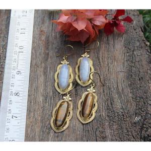 Boucles d'oreilles Labradorite, boucles d'oreilles pierre de lune, boucles d'oreilles oeil de tigre, boucles d'oreilles pendantes, boucles d'oreilles en laiton, cadeau pour elle - Product Image 3