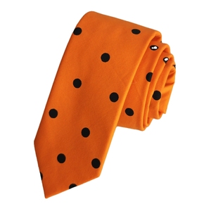 Corbata delgada de moda con estampado de lunares naranjas y negras - Product Image 2
