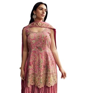 Ensemble Palazzo Imprimé Rose Vente en Gros Vêtements Ethniques pour Femmes OEM Vêtements Usine Fournisseur Costume de Mariage Personnalisé avec Dupatta - Product Image 4