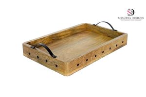 Plateau de service en bois élégant de fabricant fiable avec la conception décorative faite à la main de poignée en métal parfaite pour la maison et l'installation de buffet - Product Image 4