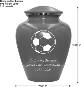 Urne funéraire de football Urne funéraire adulte humaine personnalisée pour les amateurs de sport Urne personnalisée avec sac en velours Gris Taille personnalisée - Product Image 3