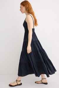 ชุดเดรสยาวผ้าเรยอนสีน้ำเงินเข้มของ100% ยาวถึงข้อเท้าชุดเดรสแขนกุดแบบหลวมสวมใส่สบายสำหรับผู้หญิง - Product Image 3