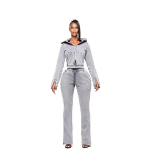 Custom Embroidery Logo Women Tracksuit High Quality Acid Washed <b>Cropped</b> Hoodie Set In Different Sizes - Product Image 5