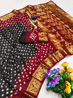 Nouveaux rideaux en soie Bandhej confortables de haute qualité avec bordure Kanchipuram jari élégant et joli sari