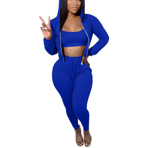 Ensembles de survêtements pour femmes en gros, pièces d'usine, sweats à capuche décontractés, hauts courts et pantalons longs à taille haute à manches longues - Product Image 2