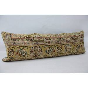 Oreiller en laine Patchwork Kilim bohème beige Coussin décoratif de luxe 16x48 pouces avec literie en soie tissée à imprimé floral vintage - Product Image 3