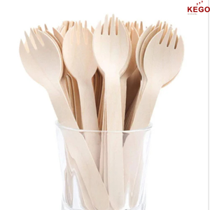 Venta al por mayor de fábrica Kego S160 160mm Spork de madera desechable biodegradable para fiestas Ecológico Precio barato 10 millones de piezas - Product Image 4