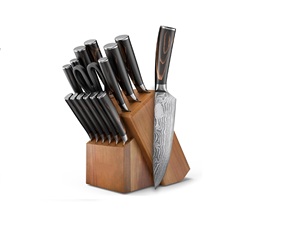 Ensemble de couteaux de chef professionnels en acier inoxydable à haute teneur en carbone de 15 pièces, poignées ergonomiques, bloc en bois, couteau de cuisine, technique peinte - Product Image 1