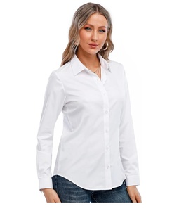 Camisas de vestir lisas para mujer, ropa de abrigo informal de negocios de oficina de manga larga, camisa de vestir elegante con botones lisos - Product Image 6