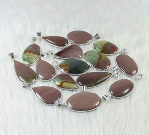 Natural Imperial Jasper Gemstone Bezel Pendant for Silver Jewelry Bulk Wholesale for Fashion Pendants & <b>Charms</b> - Product Image 2