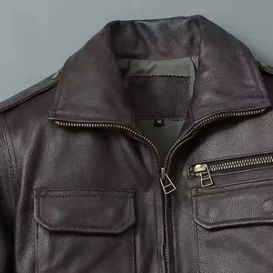 Men's Genuine Premium Cowhide Leather <b>Motorbike</b> Jacket Black Vintage Slim Fit <b>Stand</b> Collar Front Logo Biker Jacket - Product Image 5